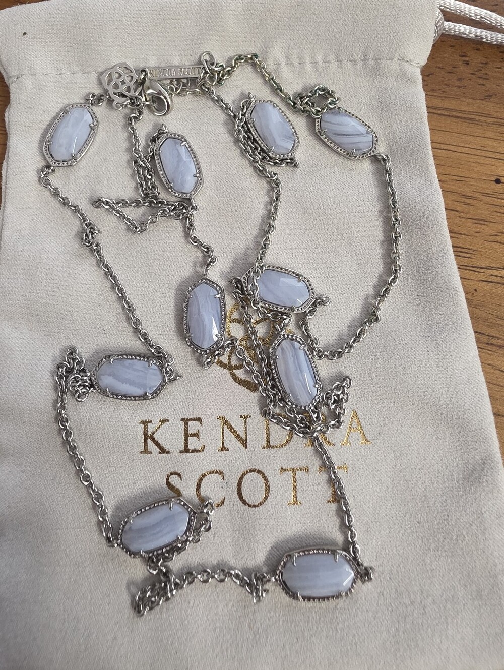 Kendra Scott Silver/Blue Lace Agate Kellie Station Necklace